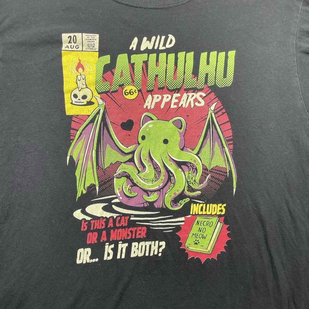 TeeTurtle Men T-Shirt Cotton Black Graphic Cthulhu Cat Comic Large Horror Geek‎